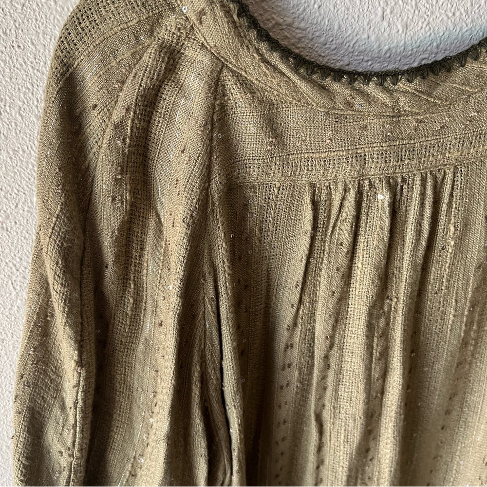 Free People Olive Green Boho Knit Blouse - Picture 2 of 12